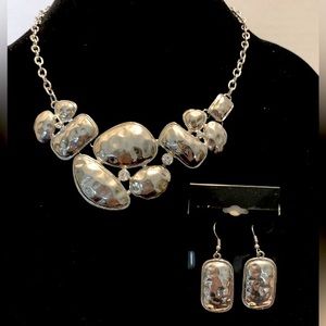 Hammered silver with rhinestone necklace and matching earrings!  Stunning!!!!